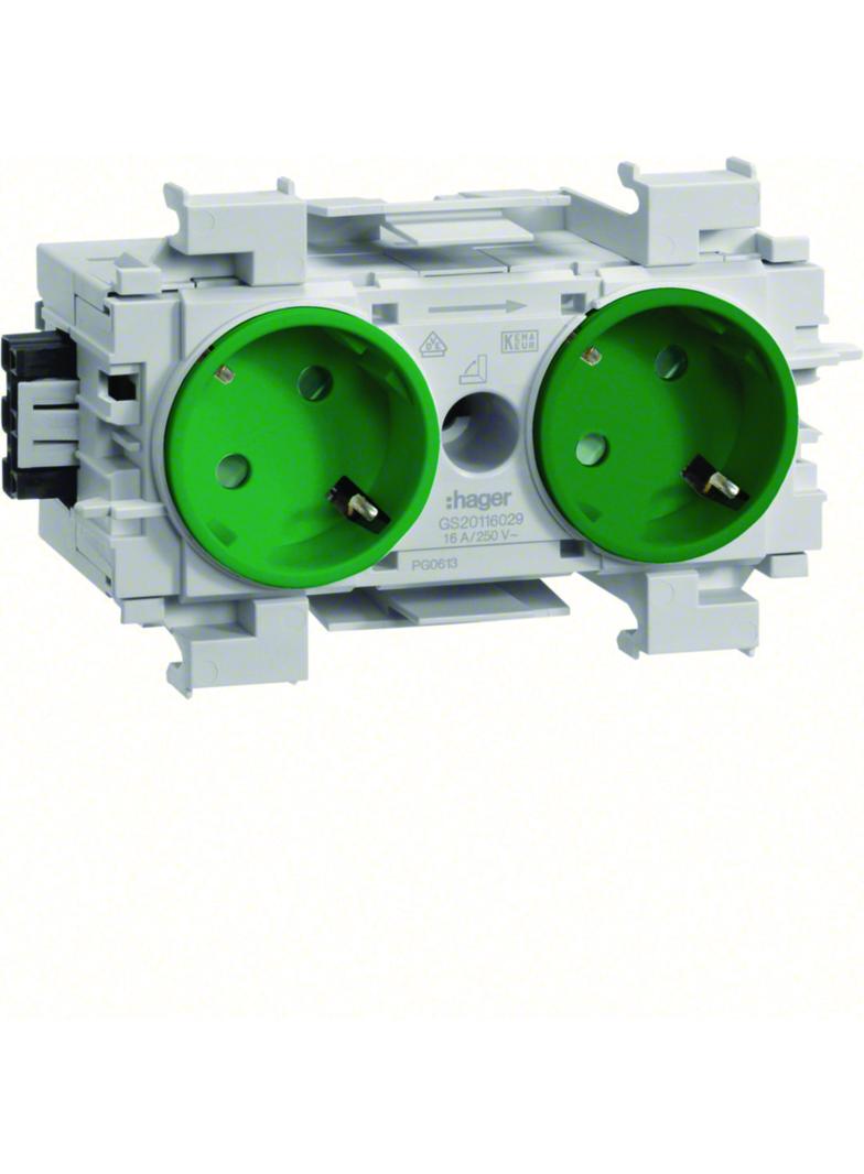 tehalit.WA Gniazdo SCHUKO 2-krotne 45st. WAGO montaż krawędziowy zielony GS20116029 HAGER