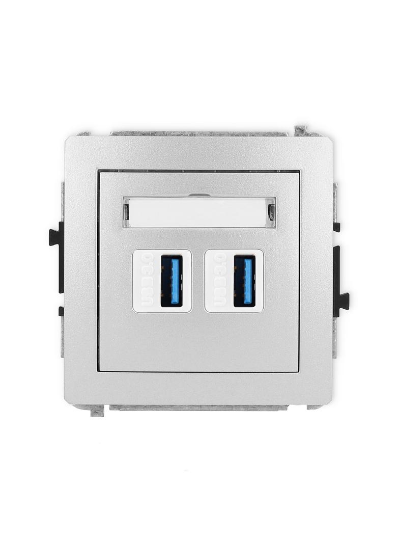 DECO Mechanizm gniazda podwójnego 2xUSB A-A 3.0 srebrny metalik
