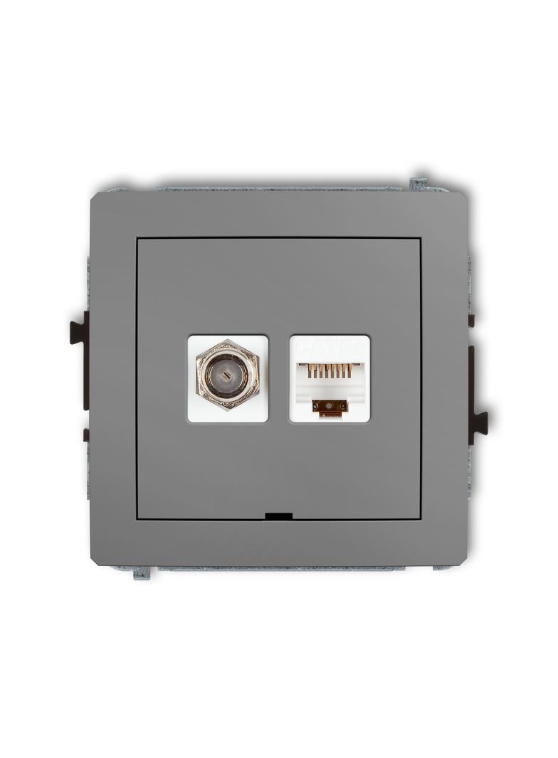 DECO Mechanizm gniazda antenowego poj. typu F (SAT) + gniazda komp. poj. 1xRJ45, kat. 5e, 8-stykowy,