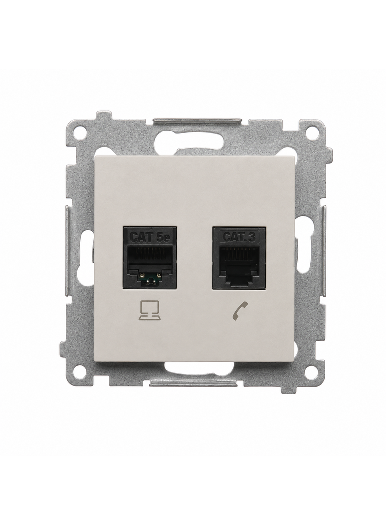 Simon 54 Gniazdo komputerowe RJ45 kategoria 5e + telefoniczne RJ12 kaszmir mat D5T.01/42