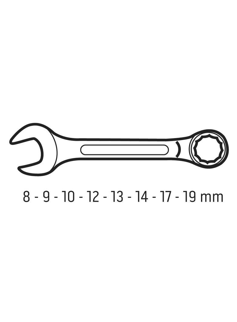 Klucze płasko-oczkowe 8-19 mm (krótkie), zestaw 8 szt.