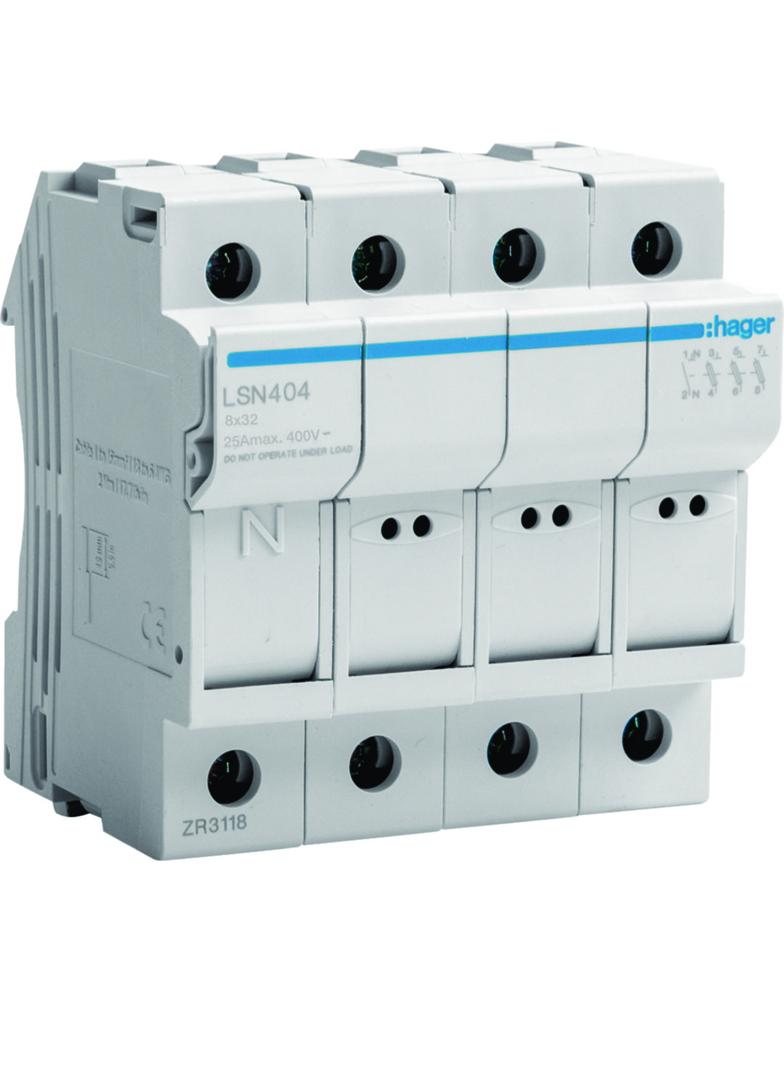 Rozłącznik bezpiecznikowy cylindryczny 3P+N 25A 8,5x31,5mm L32 LSN404 HAGER