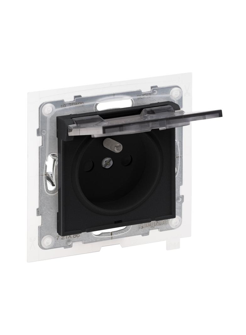 SUNO - Gniazdo 2P+Z IP44 - 16 A - 250 V~ - zaciski automatyczne - z przesłoną, Czarny, Legrand