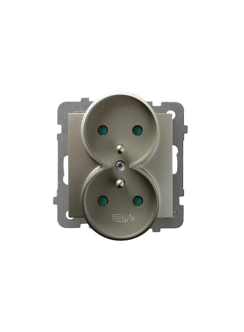 AS Gniazdo podwójne z uziemieniem z przesłonami torów prądowych, moduł bez ramki - kolor satyna ligh