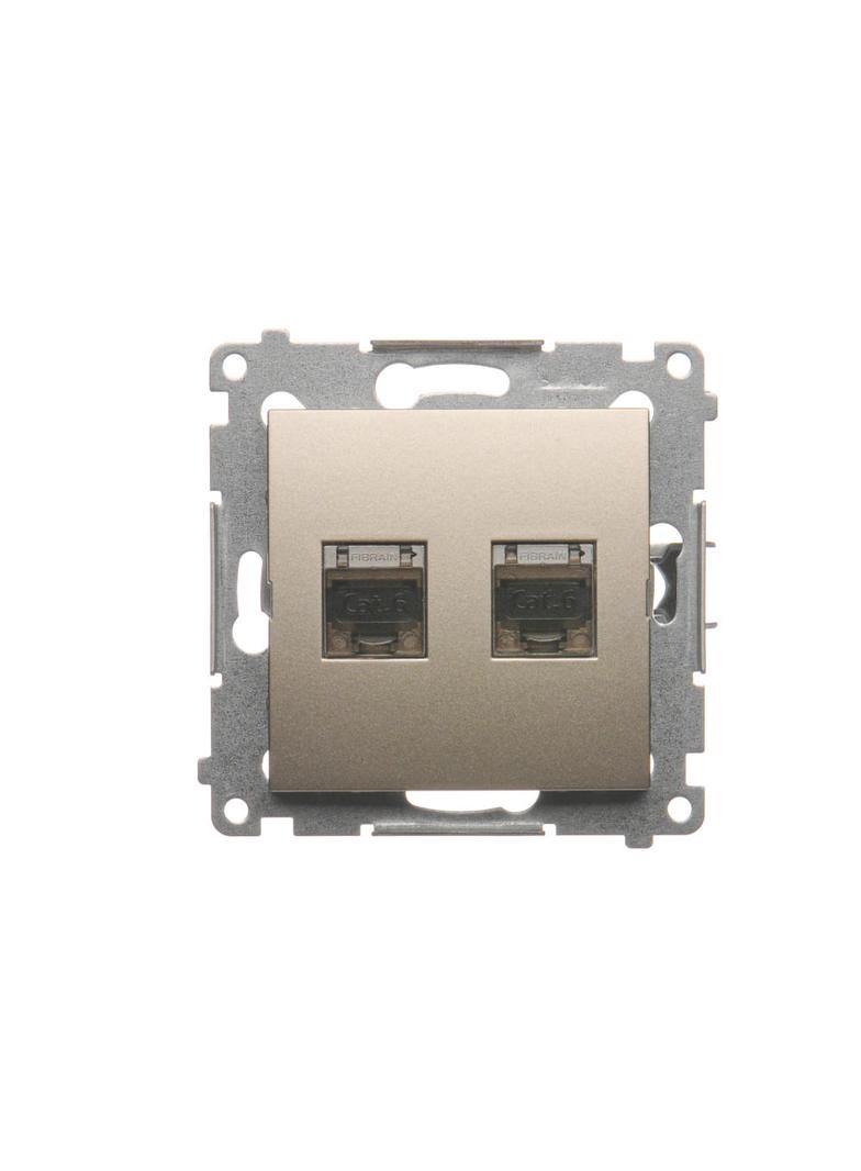 Simon 54 Gniazdo komputerowe podwójne RJ45 kategoria 6 ekranowane z przesłoną przeciwkurzową złoty mat D62E.01/44 KONTAKT
