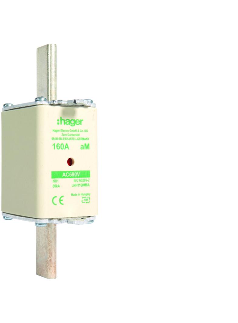 Wkładka bezp. nożowa NH1 wsk.podw. uchwyt nieiz. aM 160A 690 VAC LNH1160M6A HAGER