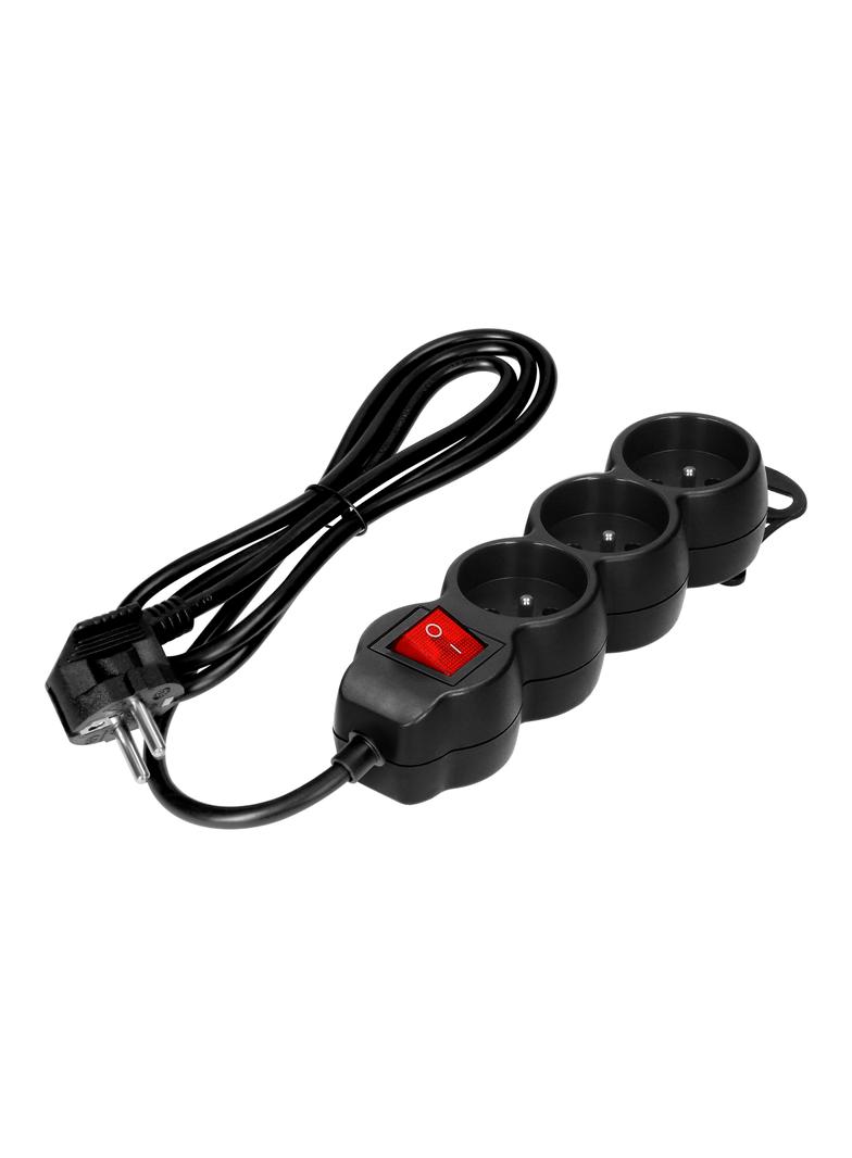 Przedłużacz 3x2P+Z,ON/OFF,1,4m, 3x1mm2, czarny