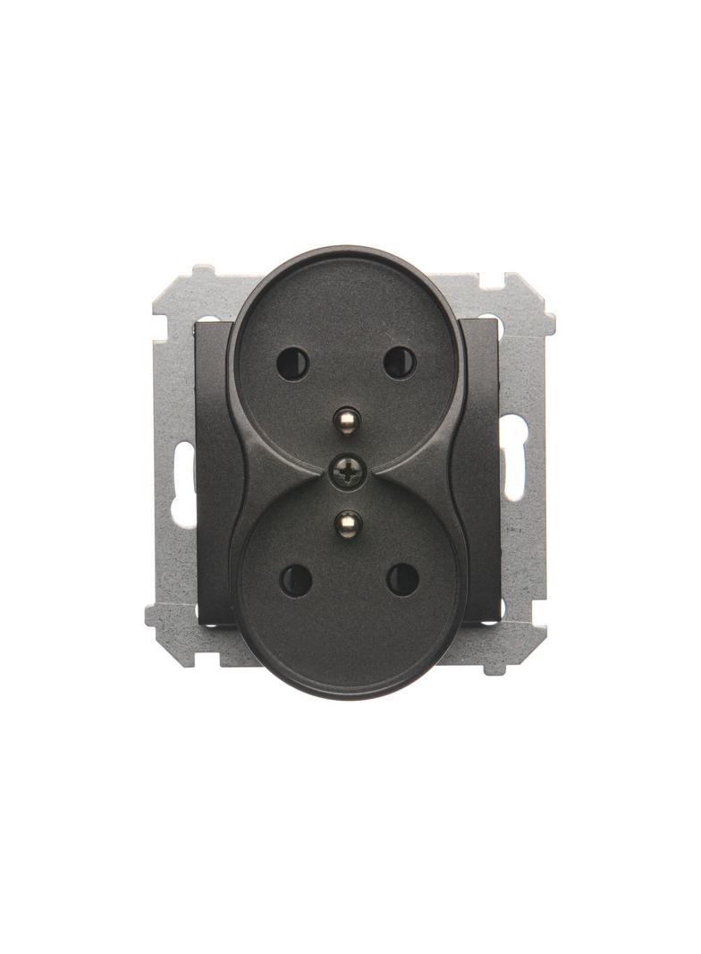Simon 54 Nature Gniazdo wtyczkowe z uziemieniem z przesłonami podwójne do ramek NATURE 16A 250V zaciski śrubowe antracyt DGZ2MZN.01/48 KONTAKT