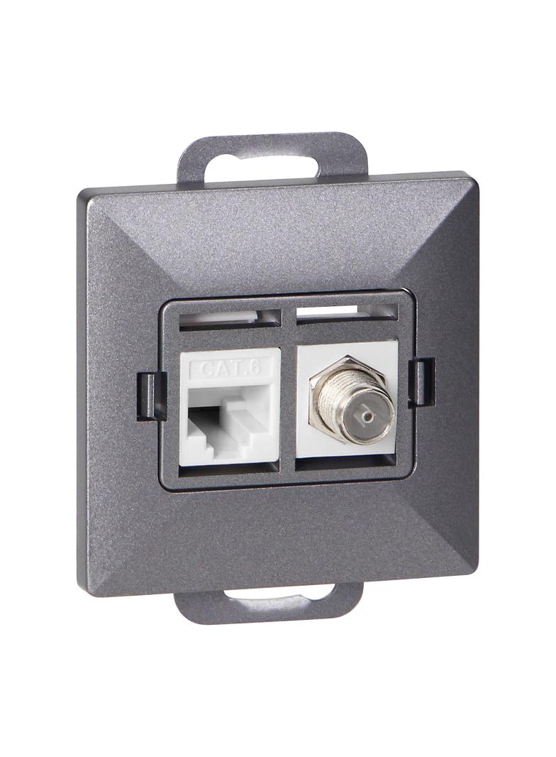 Gniazdo pojed. typu F + Gniazdo 1xRJ45 Cat6 Pearl, TV/F+RJ45/P, antracyt OR-OE-7718/A ORNO