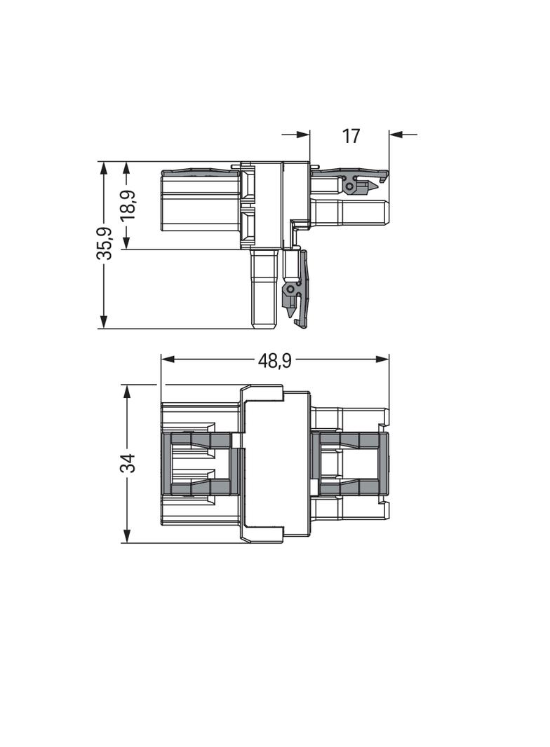 WINSTA rozgałęźnik typu T 3-torowy 1 x wtyk / 1 x gniazdo czarny