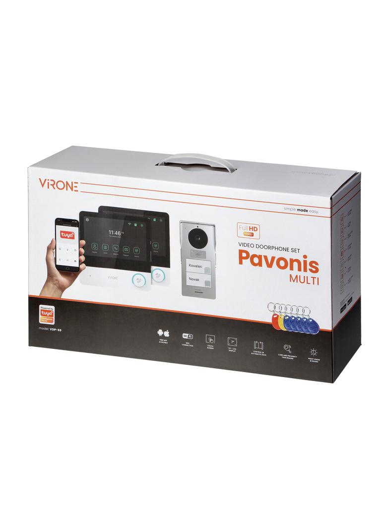 Wideodomofon Dwurodzinny WIFI Domofon breloki 2 monitory 7 cali aplikacja TUYA ORNO