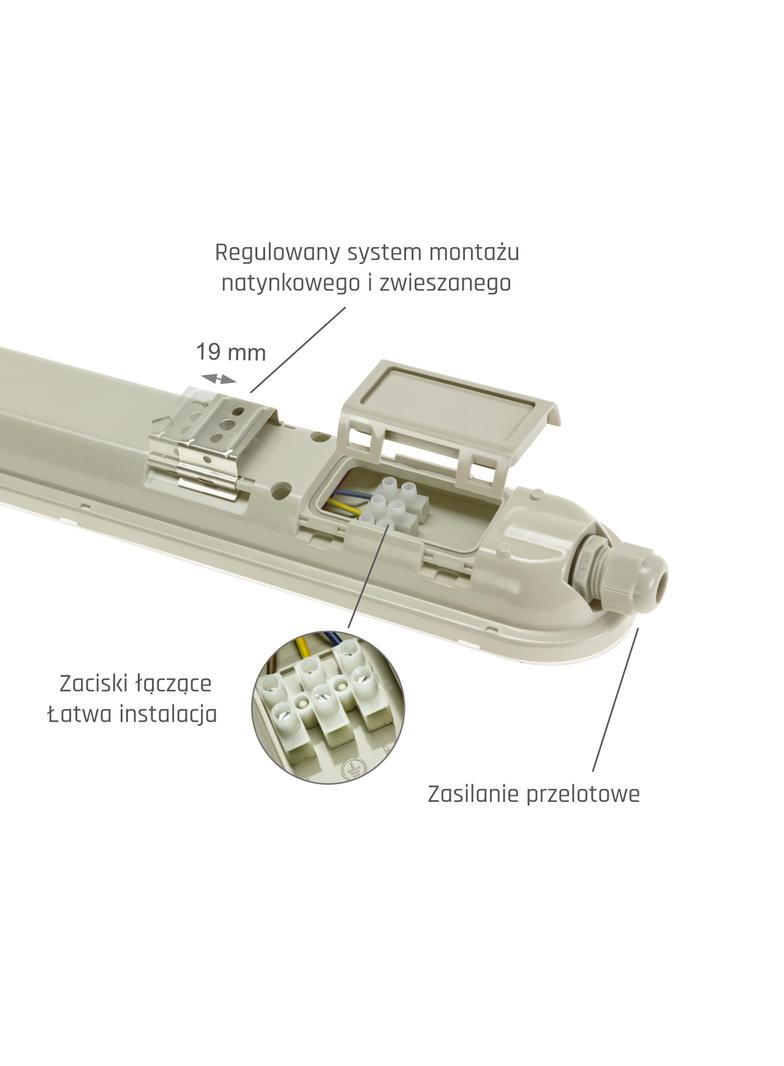 LIMEA GIGANT HERMETYK 600mm 20W NW 230V 120st IP65 IK10 600x72x70mm SZARY 5 lat gw.