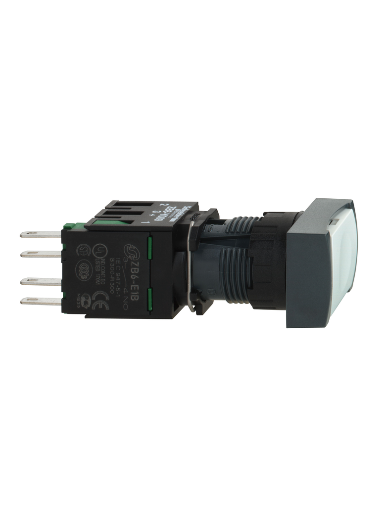 Harmony XB6 Kompletny przycisk, Biały, Płaski, 1 NO, Prostokątny, Faston, 16 mm, Plastikowy