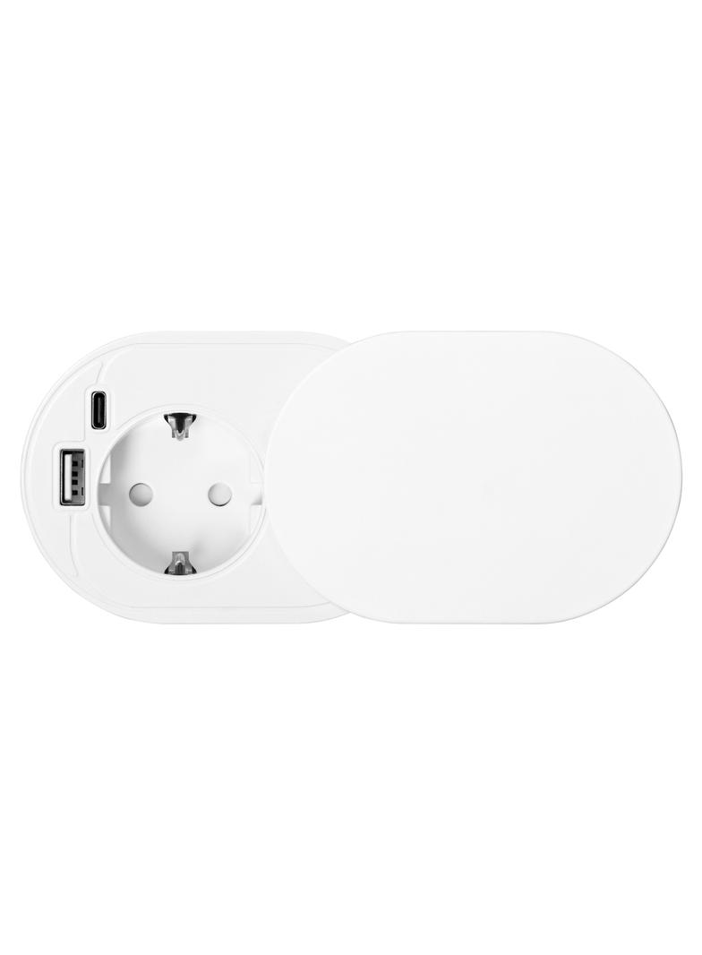 Gniazdo meblowe O6cm, wpuszczane w blat z przesuwną pokrywką, ładowarką USB i przewodem 1,9m, 1x2P+Z OR-GM-9042(GS)/W ORNO