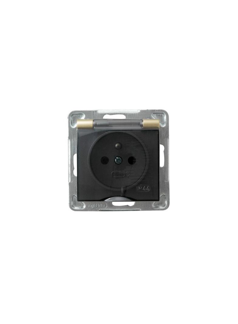 IMPRESJA Gniazdo bryzgoszczelne z uziemieniem IP-44 wieczko przezroczyste - kolor złoty metalik