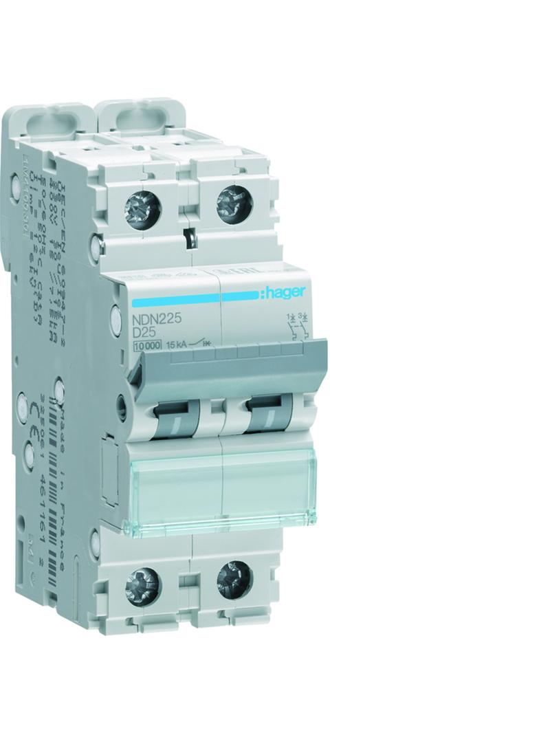 MCB Wyłącznik nadprądowy 10kA/15kA 2P D 25A NDN225 HAGER