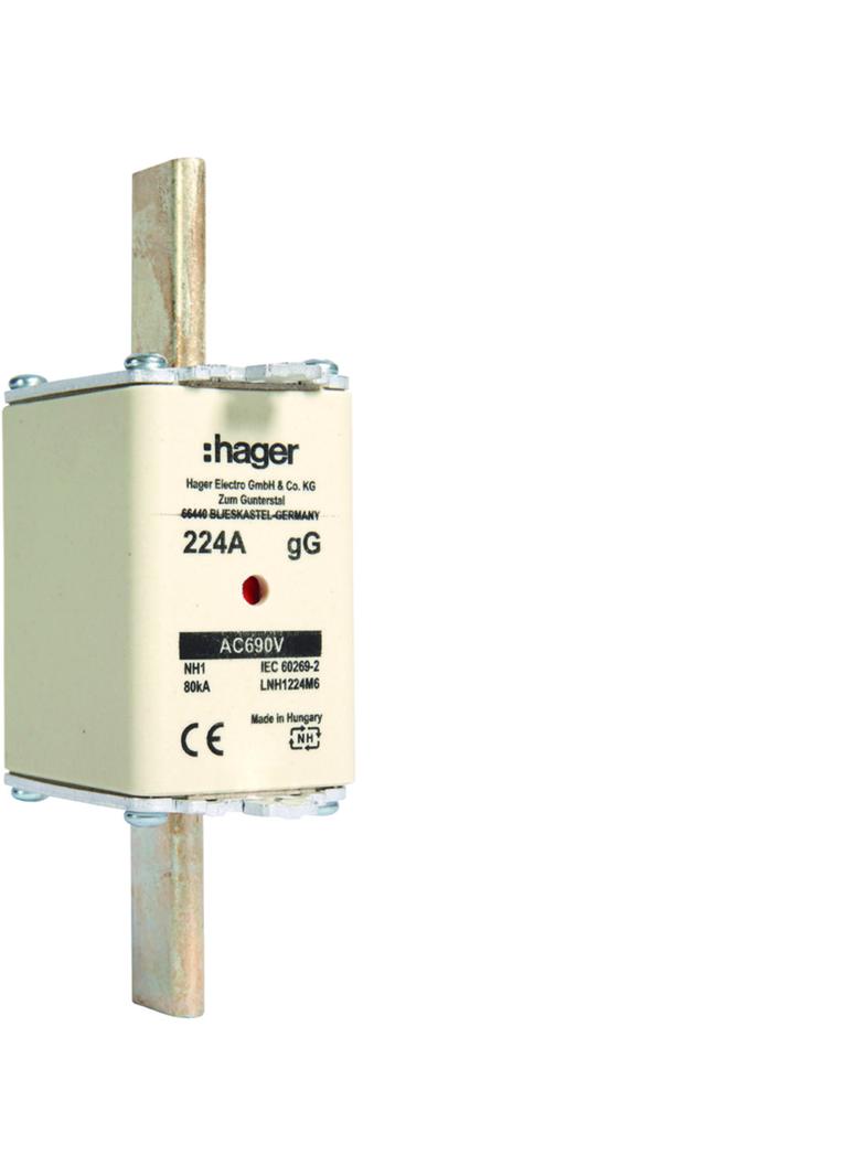 Wkładka bezp. nożowa NH1 wsk.podw. uchwyt nieiz. gG 224A 690 VAC LNH1224M6 HAGER