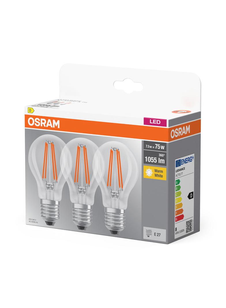 Żarówka LED x3 A60 E27 7.5W = 75W 1055lm 2700K Ciepła 300° BASE Osram