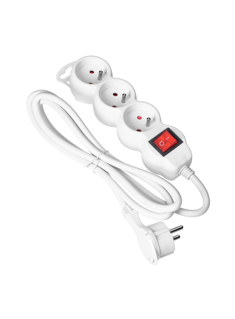 Przedłużacz 3-krotny z wyłącznikiem 1,5m H05VV-F 3x1,5mm2 Imax=16A płaska wtyczka biały ES-5/W/1,5 O