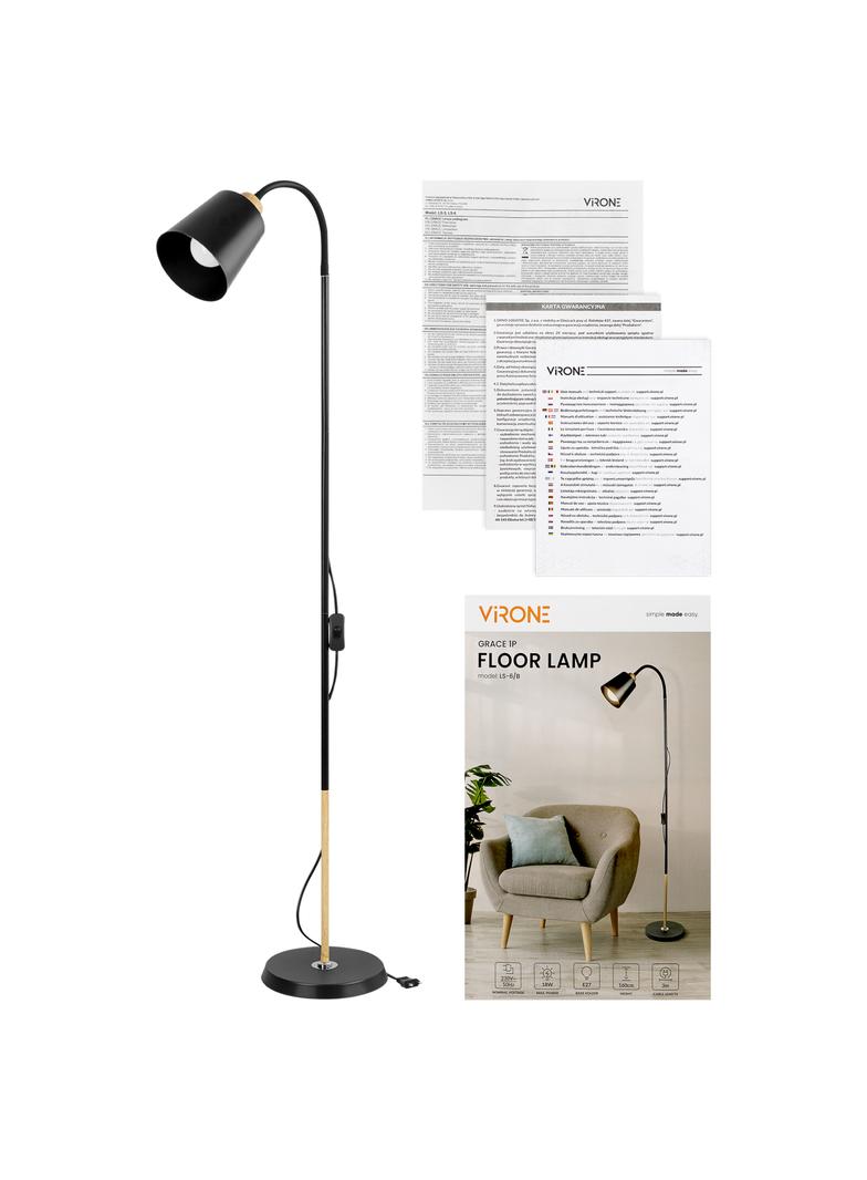 GRACE 1P, lampa podłogowa, E27, max. 18W, 160 cm, czarna