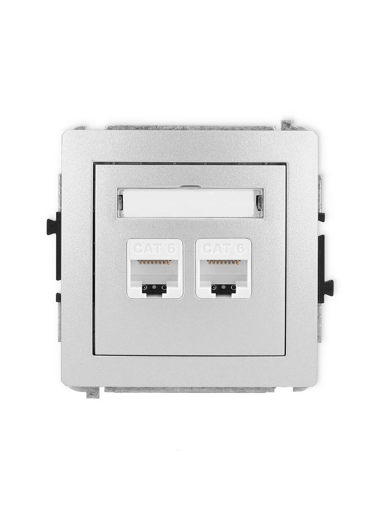 DECO Mechanizm gniazda komputerowego podwójnego 2xRJ45, kat. 6, 8-stykowy srebrny metalik