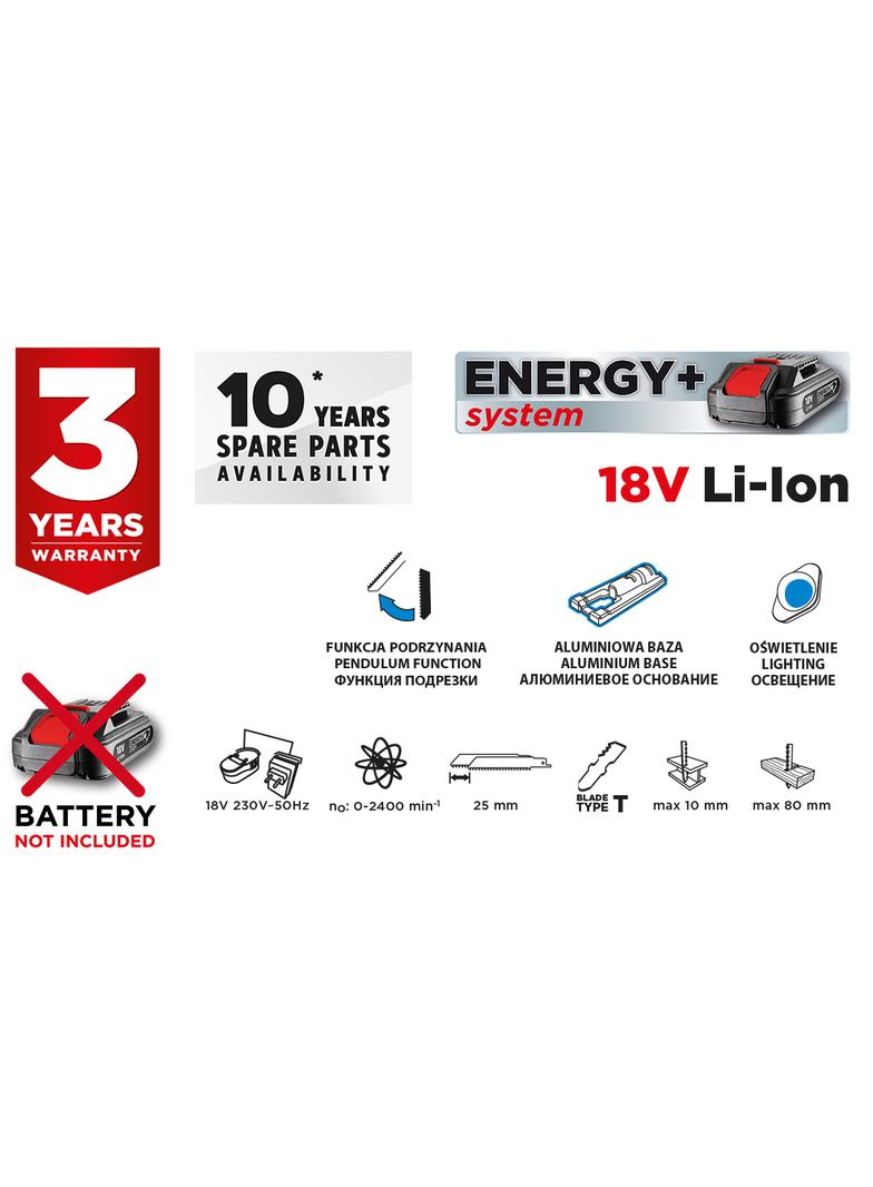 WYRZYNARKA AKUMULATOROWA ENERGY+ 18V, LI-ION, BEZ AKUMULATORA
