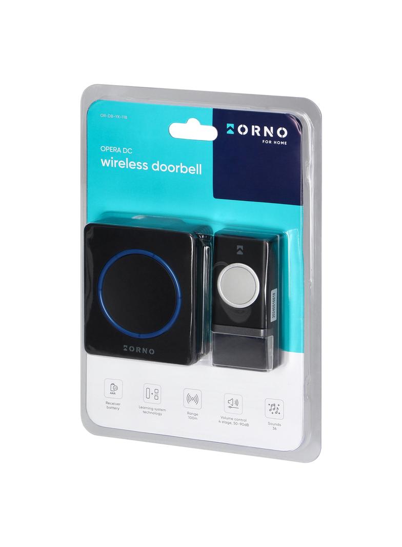 Dzwonek bezprzewodowy OPERA DC bateryjny learning system 48 dźwięków 100m OR-DB-YK-118 ORNO