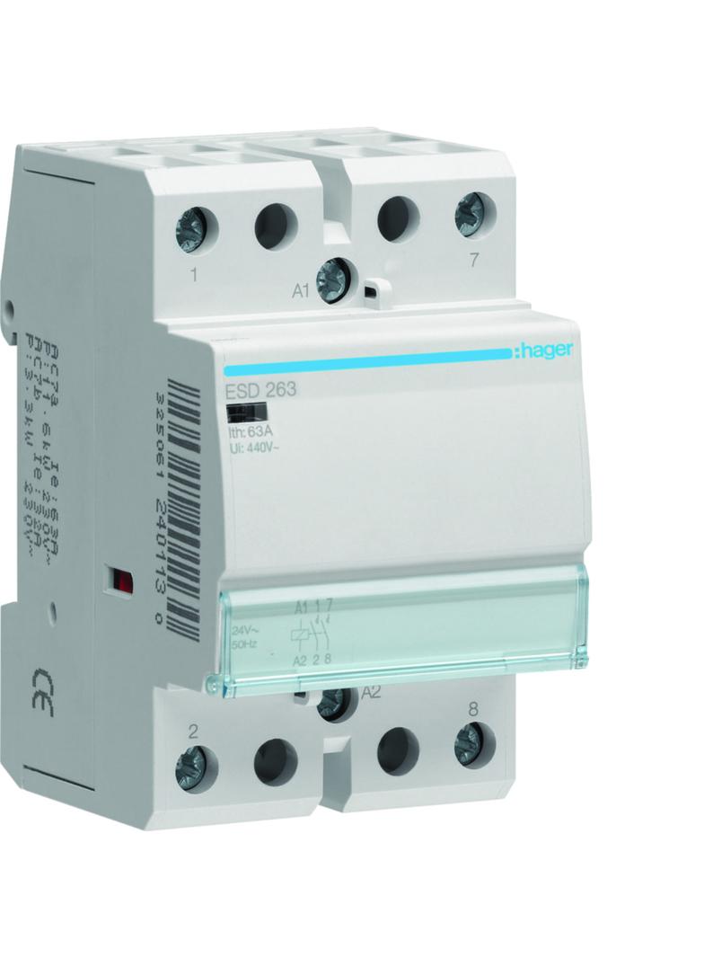 Stycznik modułowy 24V AC 2Z 63A AC-7A B ESD263 HAGER