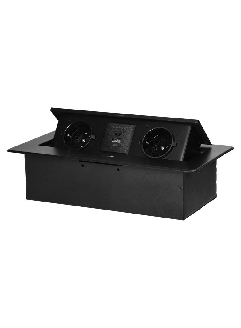 Gniazdo meblowe wpuszczane w blat z płaskim frezowanym rantem i ładowarką USB, 2x2P+Z (Schuko),2x US