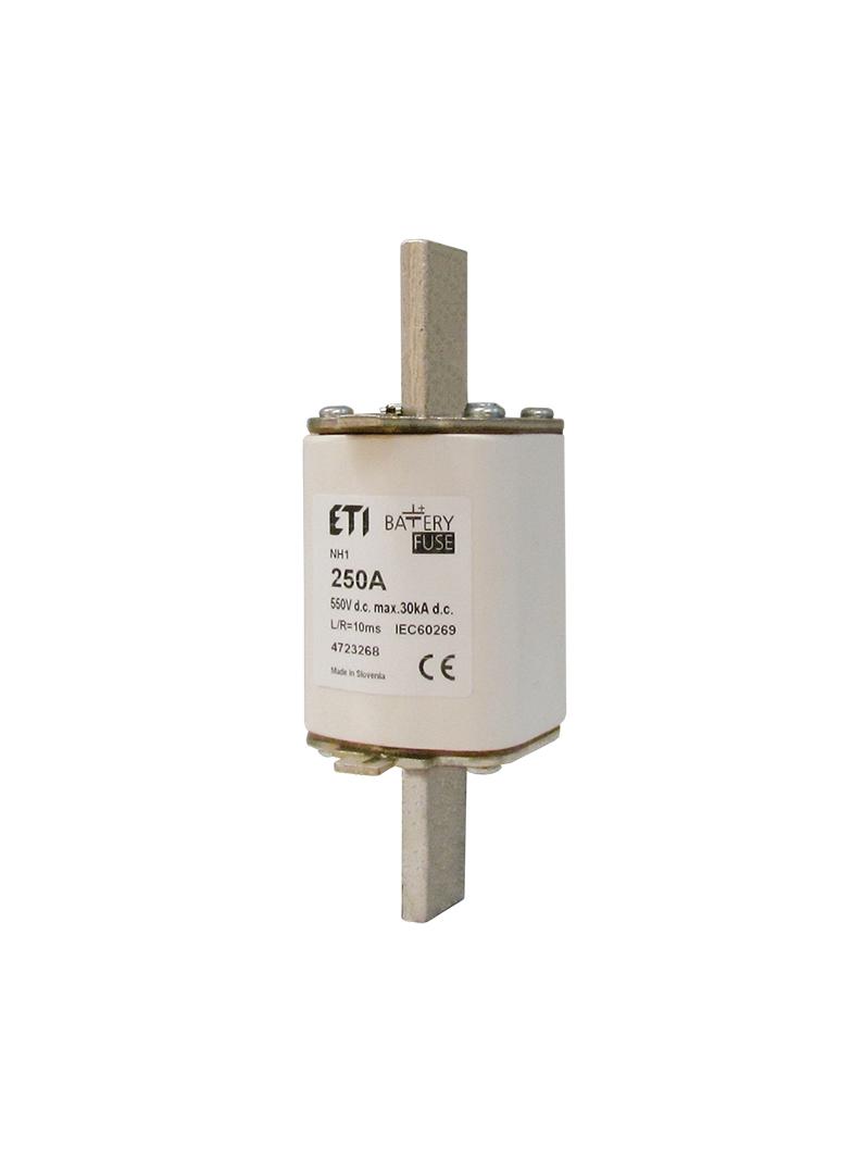 Wkładka topikowa NH do ochrony akumulatorów, magazynów energii DC z wybijakiem NH1 K gBat 250A 550V DC 004723288 ETI