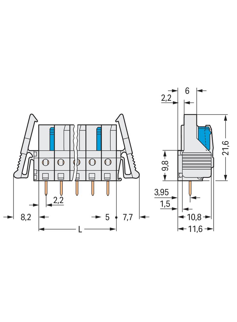 Gniazdo MCS‑MIDI Classic 2‑biegunowe jasnoszare raster 5mm 722‑132/039‑000 /100szt./ WAGO