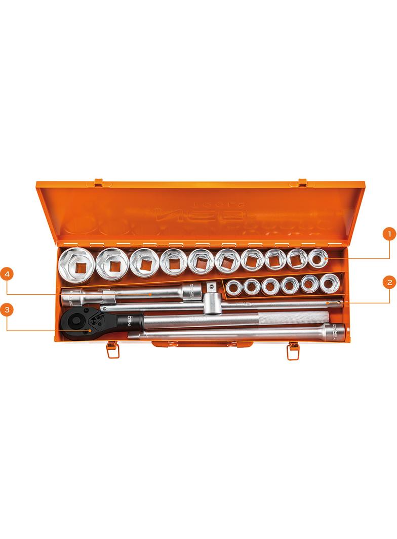 Klucze nasadowe 3/4", zestaw 21 szt.