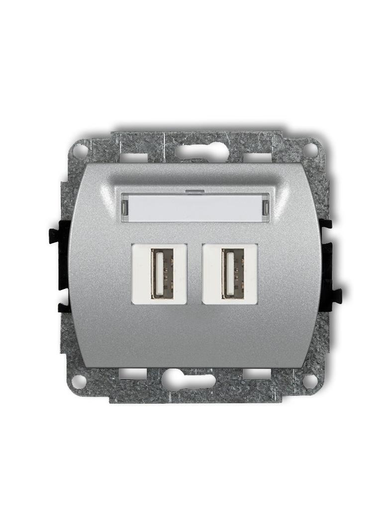 TREND Mechanizm gniazda podwójnego 2xUSB A-A 2.0 srebrny metalik