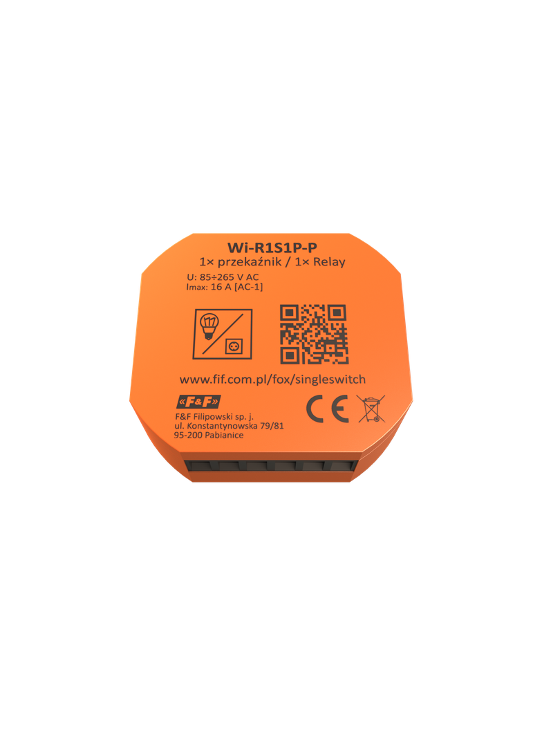 SINGLE SWITCH Pojedynczy przekaźnik Wi-Fi 230V WI-R1S1P-P F&F