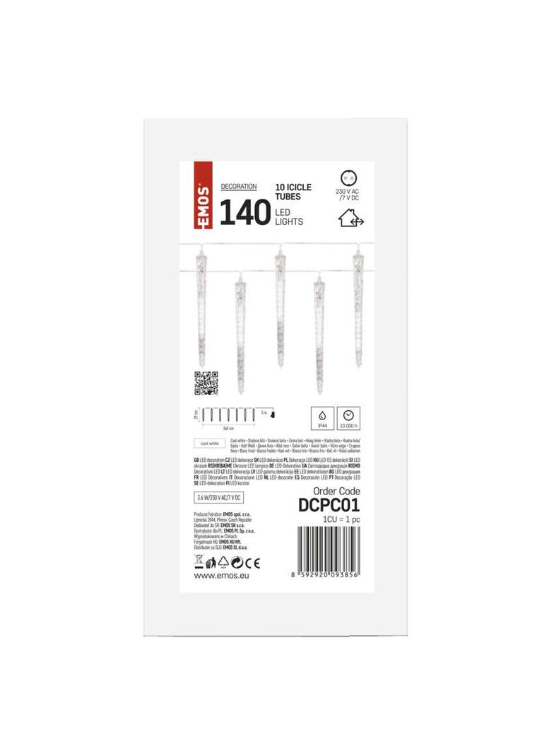 Dekoracje lampki 140 LED 10x sopel 29 cm 3,6 m zimna biel IP44 DCPC01 EMOS