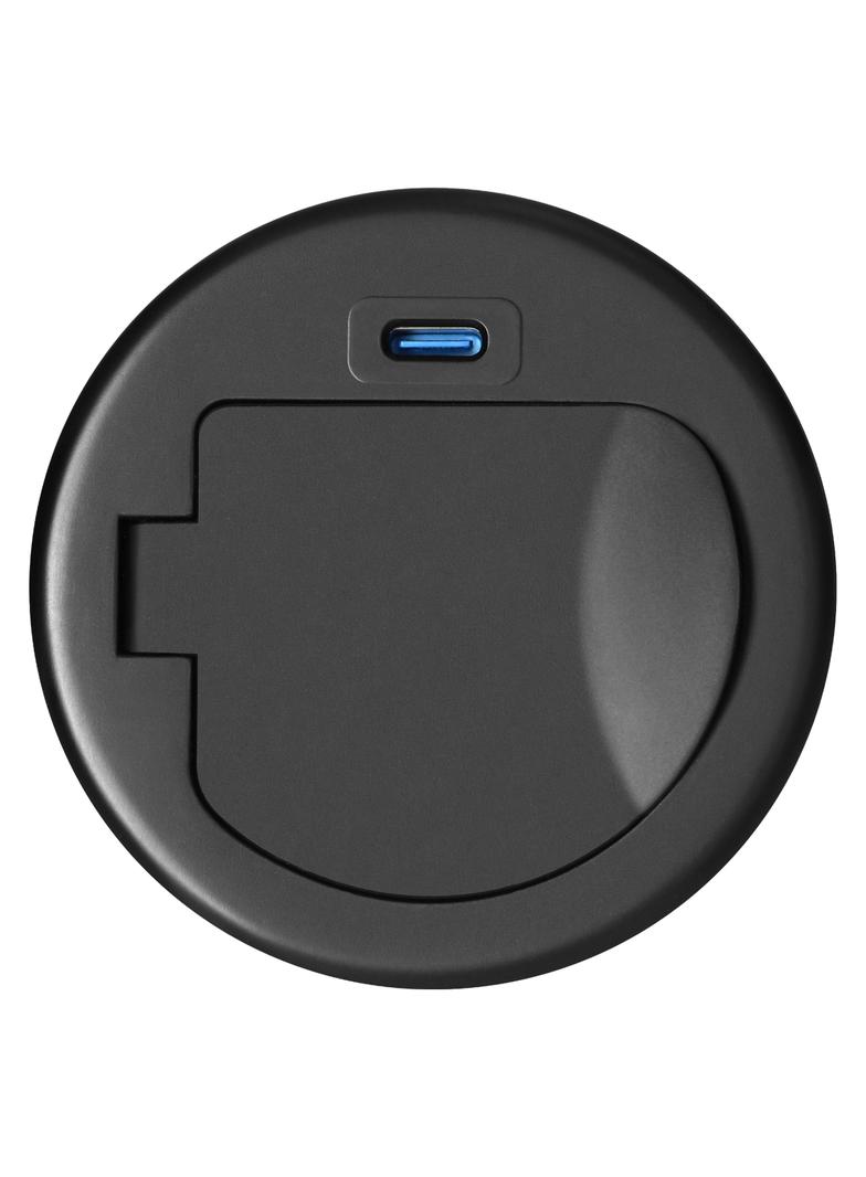 Gniazdo meblowe O6cm wpuszczane w blat z pokrywką, ładowarką USB i przewodem 1,9m, 1x2P+Z (Schuko),