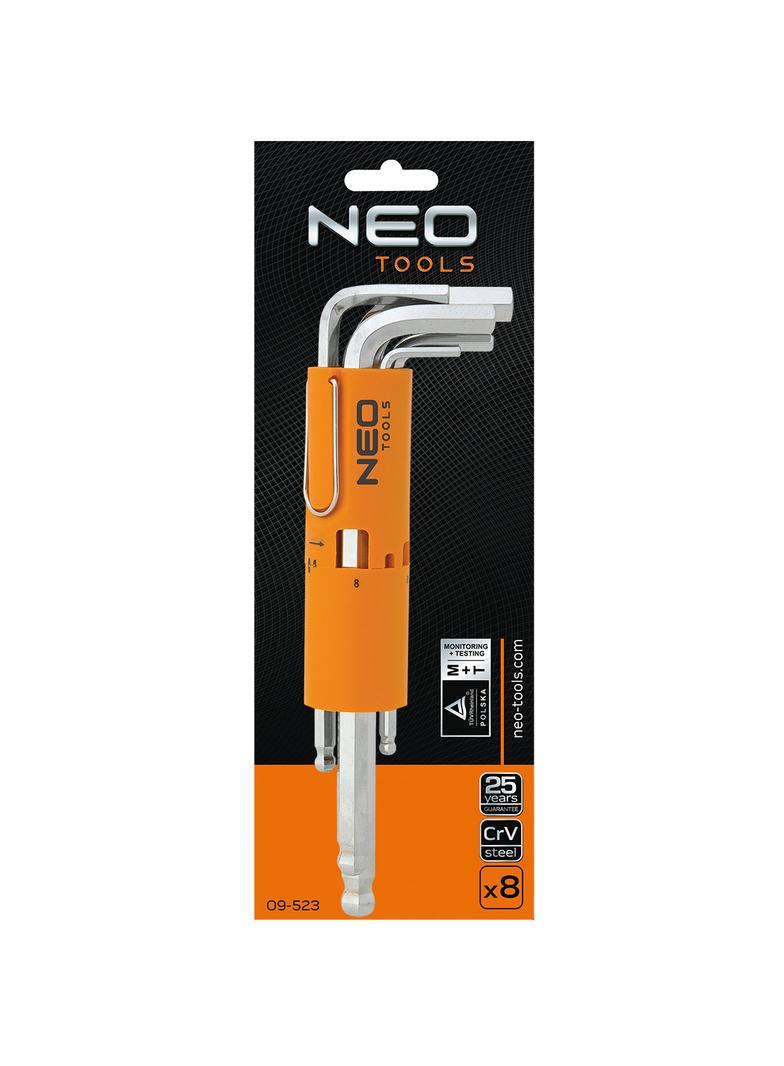 Klucze sześciokątne, długie, kuliste 2.5-10 mm, zestaw 8 szt.