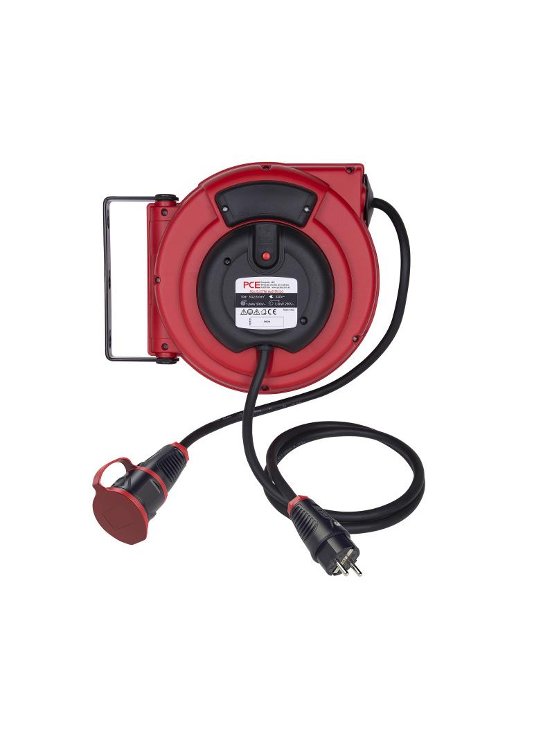 PRZEDŁUŻACZ SAMOZWIJAJĄCE NA BĘBNIE Z HAMULCEM  10m H05VV-F 3x2,5 z wtyczką i gniazdem  230V gumowym