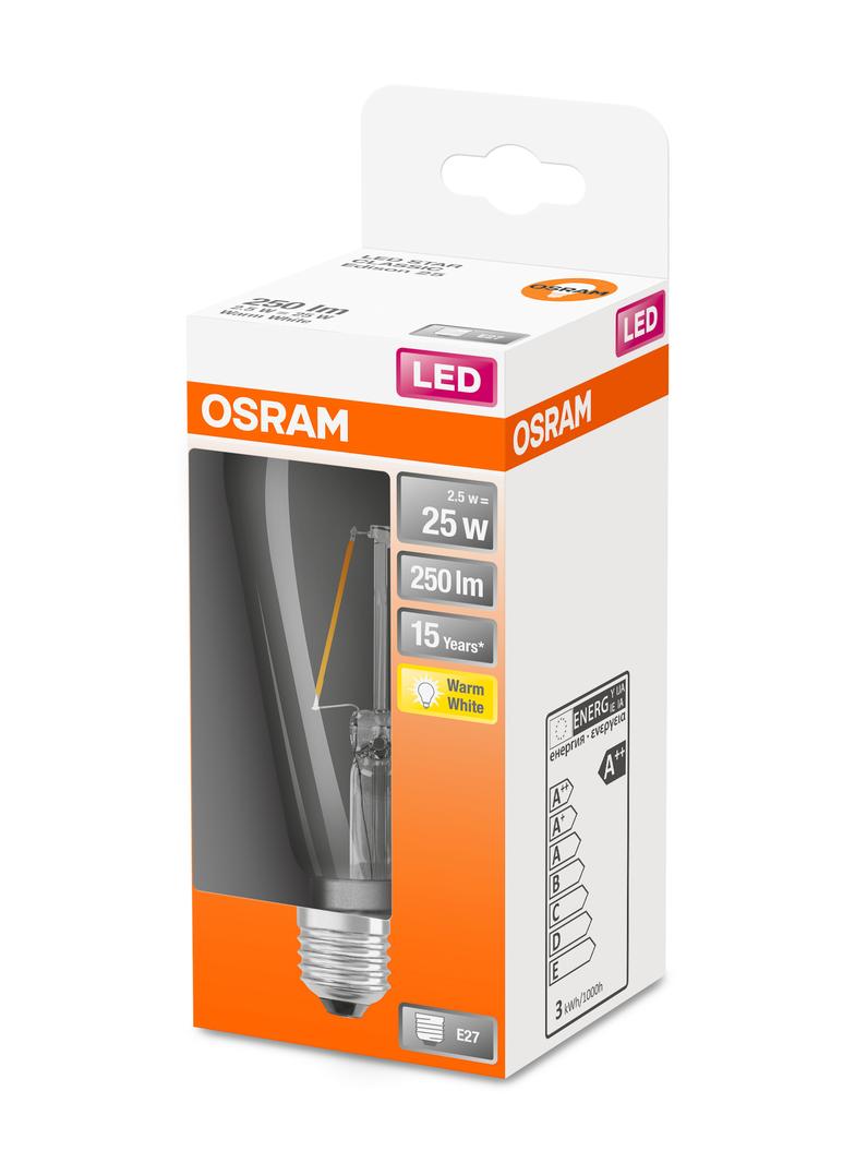 Lampa LED, klasyczny kształt bańki Edison 3W 827 230V szkło przezroczyste E27