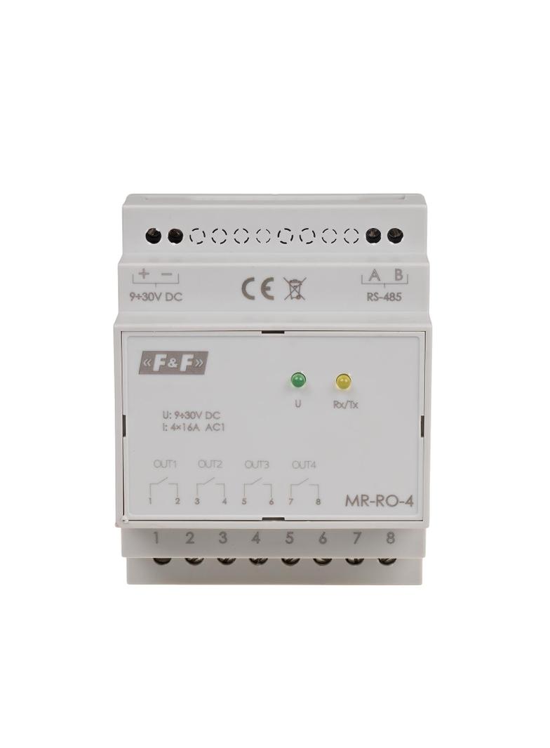 Moduł rozszerzeń wyjść przekaźnikowych z wyjściem MODBUS RTU 4-kanałowy styk 4x1Z 16A 4 moduły MAX-MR-RO-4 F&F