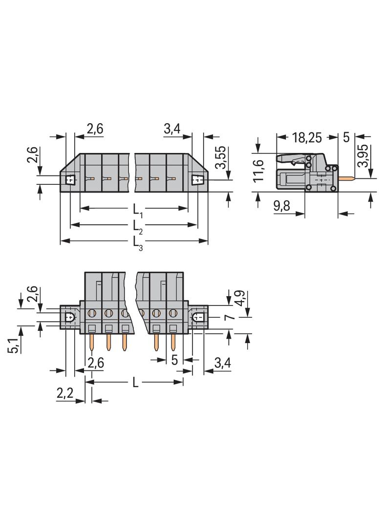 Gniazdo MCS‑MIDI Classic 6‑biegunowe szare raster 5mm 232‑137/031‑000 /50szt./ WAGO