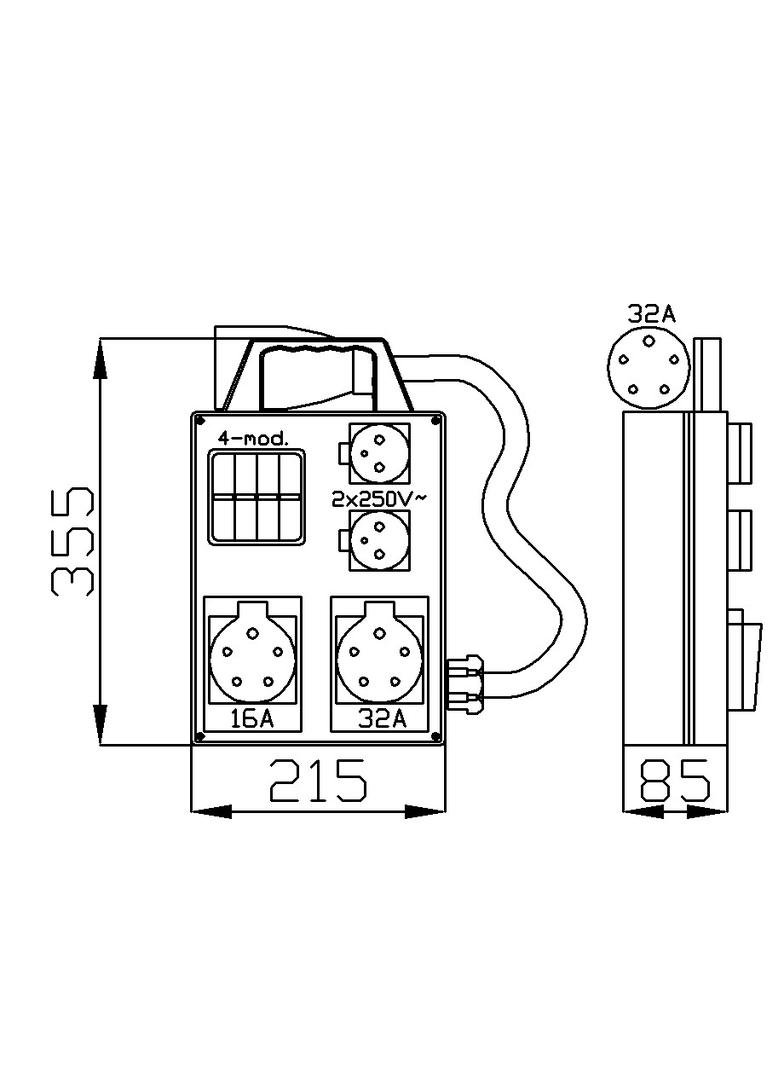 RS 4-mod. 2x2P+Z, 3P+N+Z 16A, 3P+N+Z 32A C16/3+C16+OWU 2m+wtyka 32A/5p