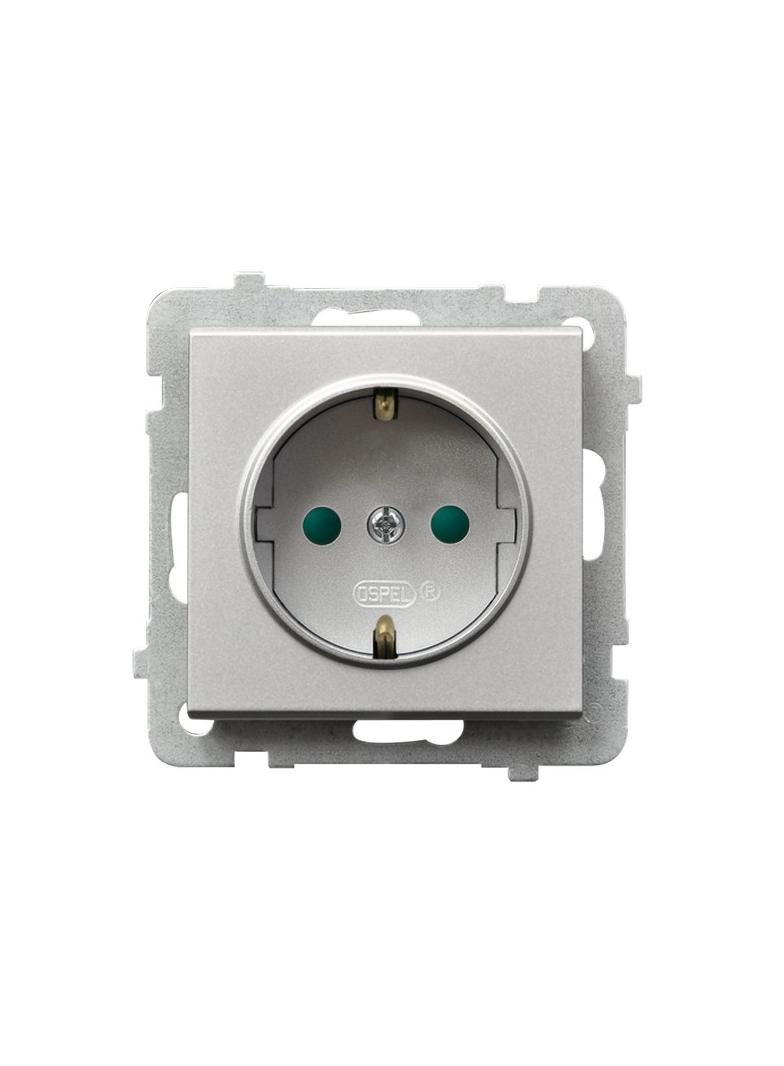 SONATA Gniazdo pojedyncze z uziemieniem schuko z przesłonami torów prądowych - kolor srebro mat