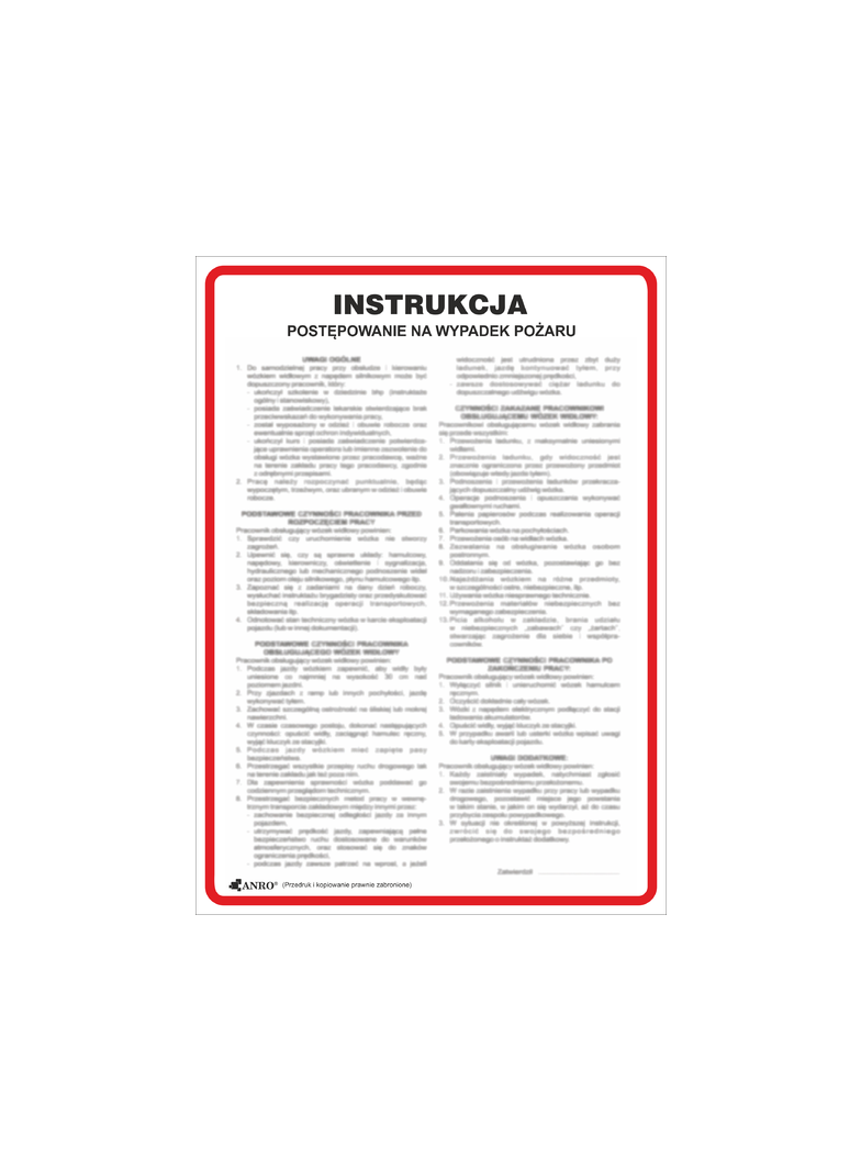 INSTRUKCJA POSTĘPOWANIA NA WYPADEK POŻARU PŁYTA PCV SZTYWNA
