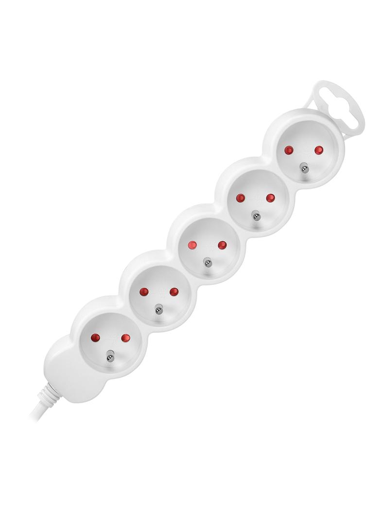 Przedłużacz 5-krotny 2P+Z, 3m H05VV-F 3x1,5mm2, Imax=16A, płaska wtyczka, biały ES-6/W/3 ORNO