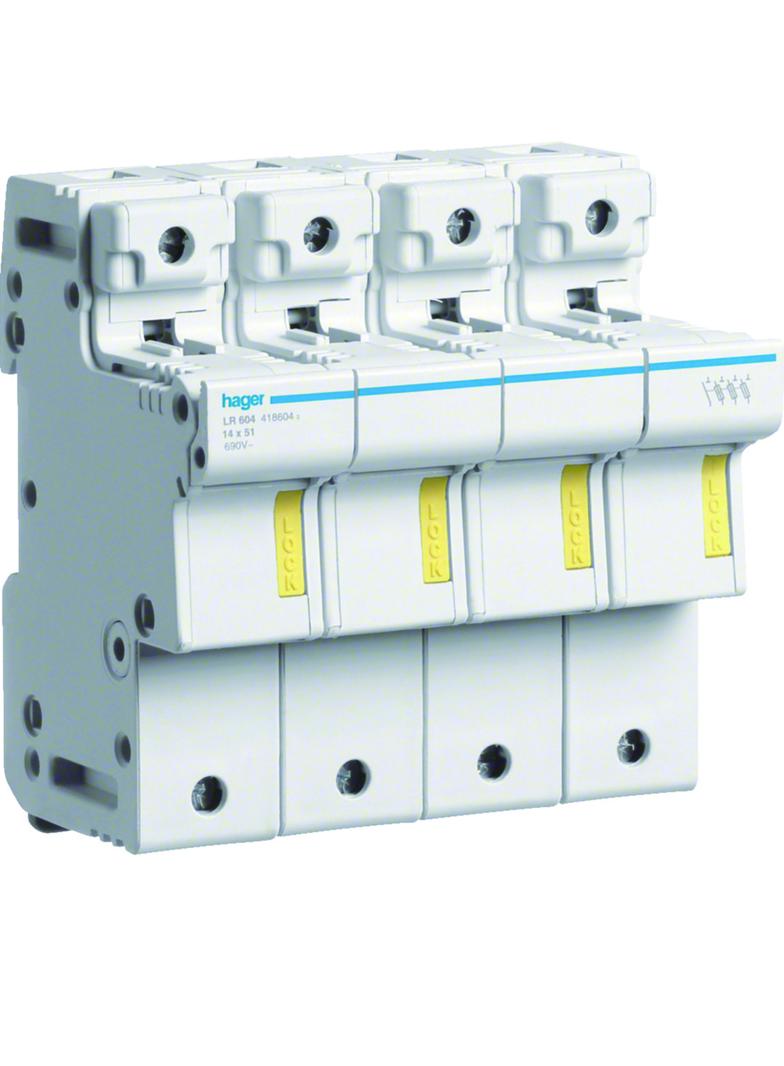 Rozłącznik bezpiecznikowy cylindryczny 4P 14x51mm LR604 HAGER