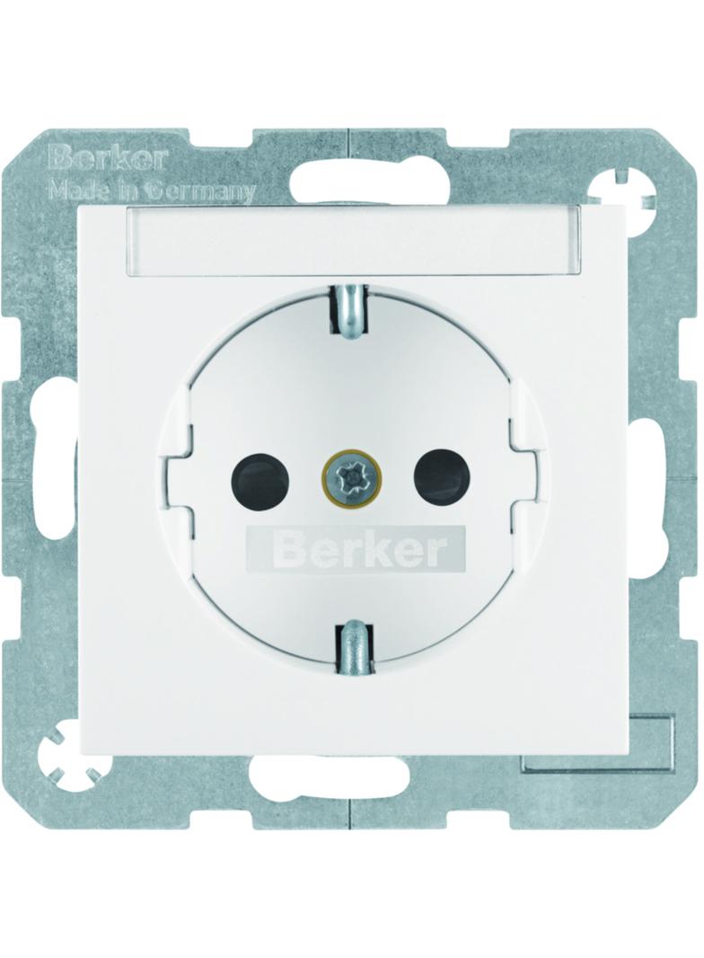 BERKER B.x Gniazdo SCHUKO z polem opisowym z przysłonami styków biały połysk 47498989 HAGER