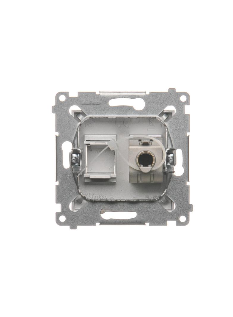 Simon 54 Gniazdo komputerowe pojedyncze RJ45 kategoria 6 ekranowane z przesłoną przeciwkurzową srebrny mat D61E.01/43 KONTAKT