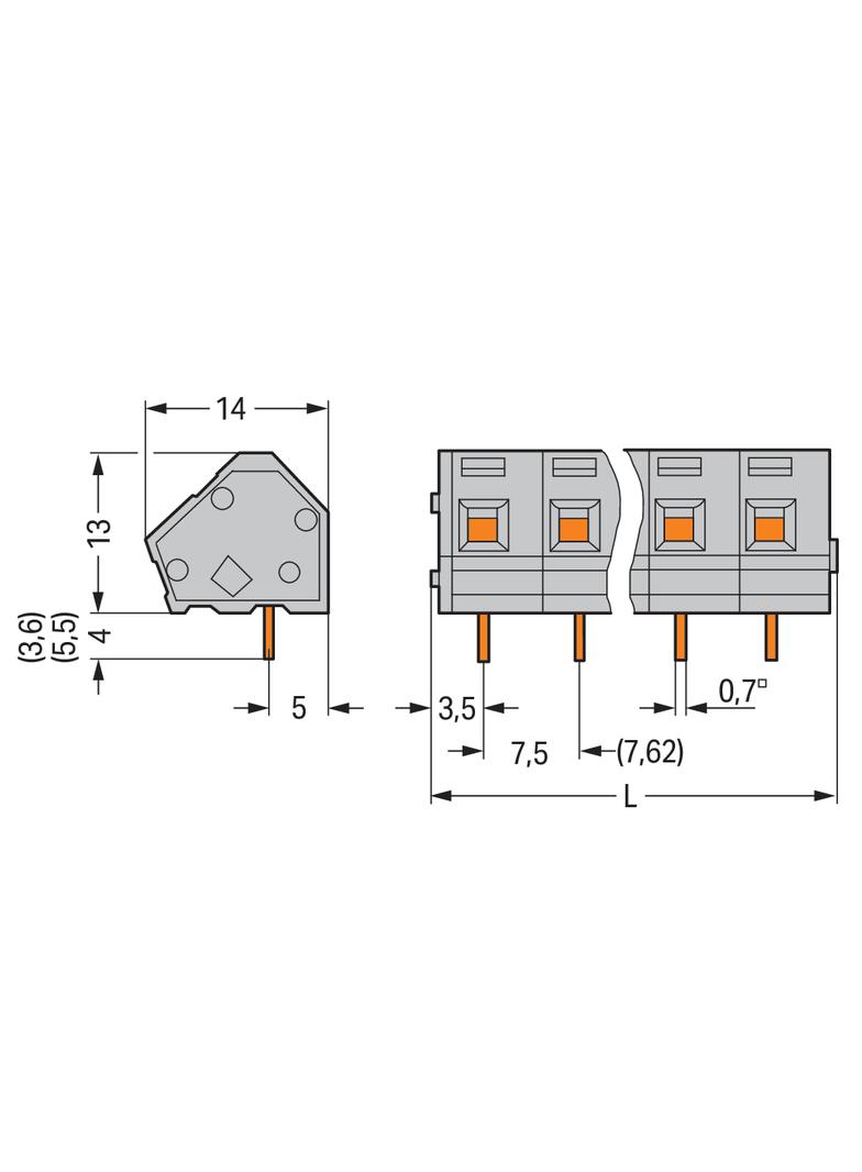 listwa zaciskowa do pł. drukowanych 3-bieg. szara raster 7,5/7,62 mm