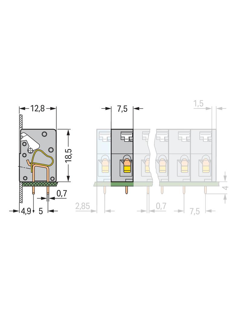 złączka przepustowa do p.drukowanych szara raster 7,5 mm